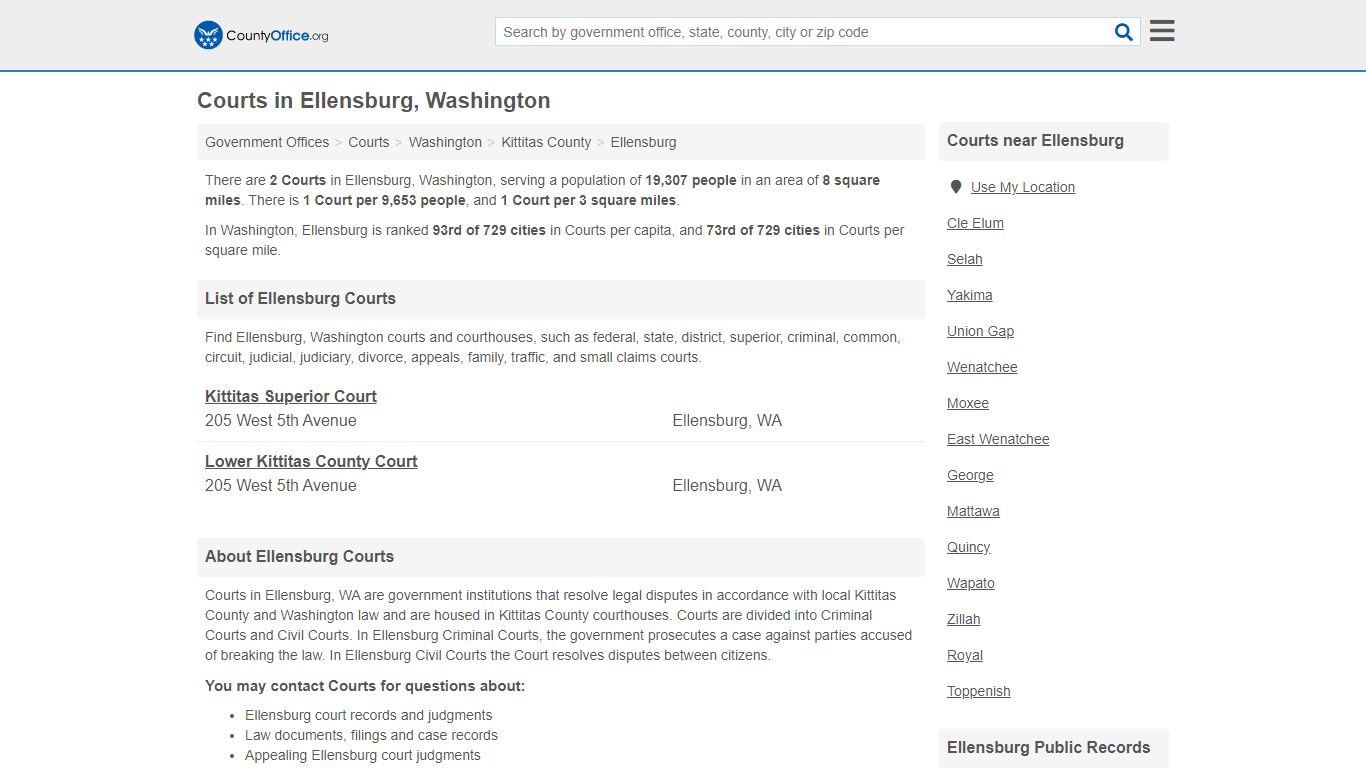 Courts - Ellensburg, WA (Court Records & Calendars) - County Office